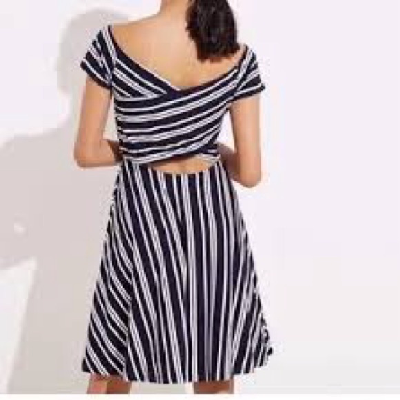 LOFT Dresses & Skirts - LOFT Navy Blue and White Backless Striped Midi Dress Size Large